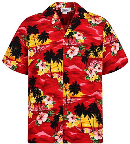 P.L.A. Pacific Legend Original Hawaiihemd, Kurzarm, Rosa Blüte, Rot, XXL