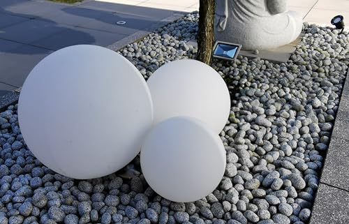 Trango 3er Set 23400W IP65 Gartenkugel in Weiß matt mit 20/30/40cm Durchmesser *SNOW* Kugelleuchte inkl. je 1x ca. 5 Meter IP44 Kabel Gartenleuchte, Leuchtkugel, Kugelleuchte