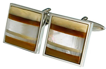 Manschettenknöpfe Perlmutt Jasper Tigerauge gestreifte Optik cremeweiss weiss braun + Silberbox - exklusives Accessoire für die Umschlagmanschette