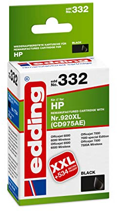 edding Druckerpatrone EDD-332 - Einzelpatrone - Schwarz - 48 ml - Reichweite 1735 Seiten - Ersetzt HP 920XL (CD975AE)