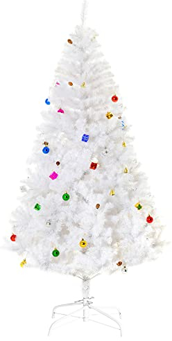 HOMCOM Weihnachtsbaum künstlicher Christbaum Tannenbaum Baum 180cm mit Ständer inkl. Dekor (180cm, weiß/Weihnachtsbaum 1)