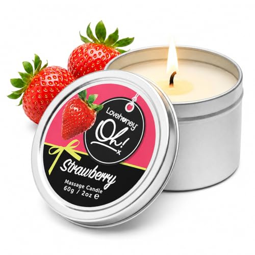 Lovehoney Strawberry Massage Candle - Infused with 6 Essential Oils - Scented Candle - 60g