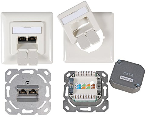 SCENetwork Netzwerk STP Unterputzdose, CAT6, Class E, 2X RJ45, Datendose, inkl. Abdeckrahmen, RAL9010