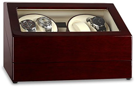 KLARSTEIN Old Marshall - Watch Winder, Watch Driver, Watch Box, 10 Watches, 2 Rotating Stands & 2 Holders, Left/Right Rotation, Pre-Programmed Modes, Quiet-Running, View Window, Brown-White