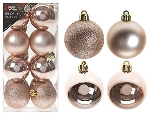 PMS SET OF 16 5CM BAUBLES IN PVC BOX ROSE GOLD