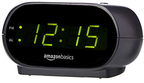 Amazon Basics Small Digital Oval Alarm Clock with LED Display, Nightlight, Snooze Function & Battery Backup, Black, 4.5 x 3.5 x 2.4 Inches