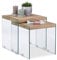 Relaxdays Satztisch 2er Set, Massive Holzplatte, Edle Glas Beistelltische, Wohnzimmer, Couchtische 40-45 cm hoch, Natur