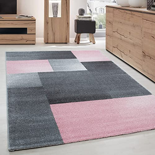 Teppich Wohnzimmer Schlafzimmer Esszimmer Kurzflor Modern Optik Meliert, Farbe: Pink, Größe: 160 x 230 cm