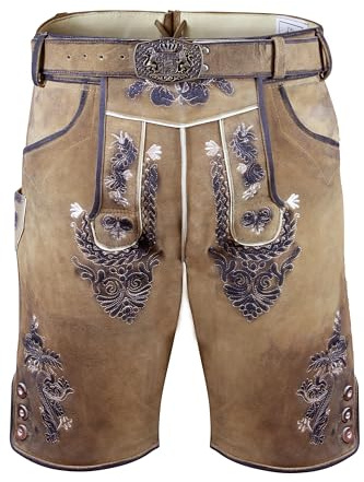 Edelnice Trachtenmode Bayerische Traditionelle Krachlederne Kurze Lederhose Toni aus weichem Ziegenleder inkl. Gürtel Gr. 44-68