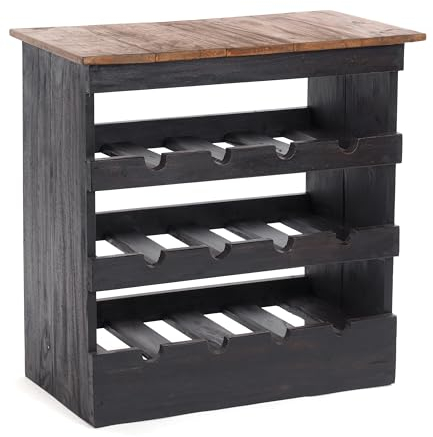 Design Delights CANTINETTA Rustique - Portabottiglie in Legno Massiccio, 70 x 70 x 38 cm, Nero e Naturale