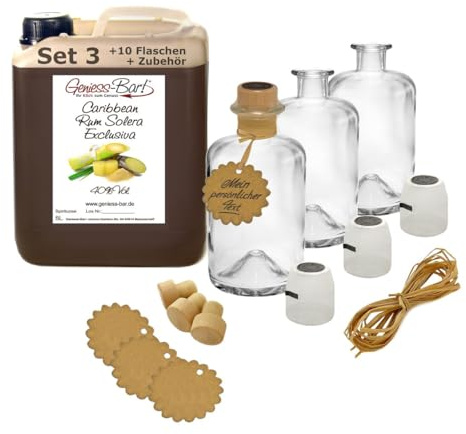 Caribbean Rum Solera Exclusiva 5L inkl. 10 Flaschen, Korken, Kapseln, Bast & Anhänger 40% Vol.