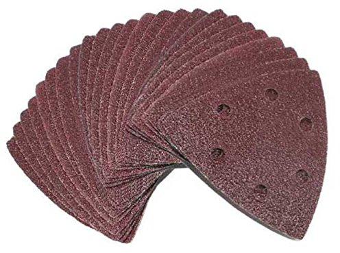 Lot de 100 feuilles de papier abrasif Delta - Grain 40 - Grain d’escalade - Grain à 6 trous - Disques abrasifs pour ponceuse multi trous - Papier abrasif triangulaire P-D-W