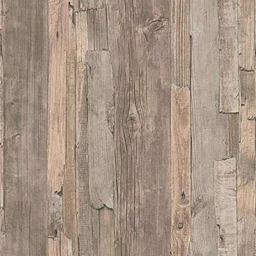 BRICOFLOR Papier peint bois industriel Tapisserie imitation vieux bois usé marron Papier peint moderne pour salon & chambre adulte