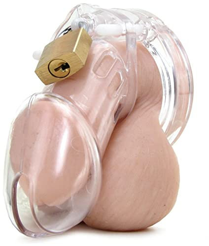 Keuschheitskäfig Herren Käfig 8,2 cm 5 Ringe Ø 3,3–4,6 cm Innenmaß 3×3 cm Transparent Chastity Cage mit Schloss&Schlüsseln Peniskäfig & Cock Cage für Männer Alltag &Kontrolle FOPS N22 (Transparent)