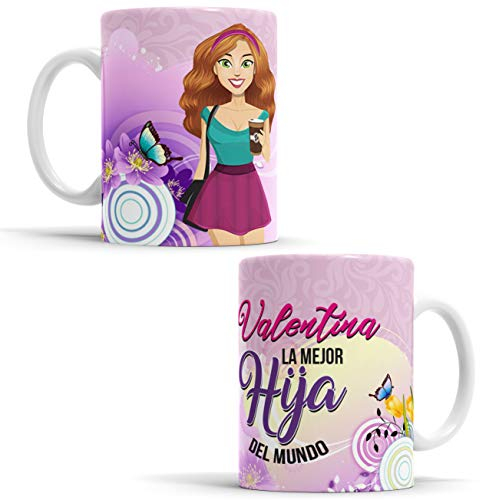 OyC Original y Creativo Taza para la Mejor Hija del Mundo - Aquí Bebe una Super Hija - Personalizada con Nombre y Frase