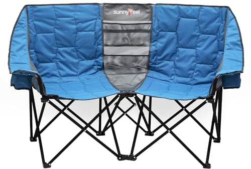 SUNNYFEEL Doppelter Campingstuhl für Erwachsene, 2-Sitzer-Klappsofa, robuste Faltbare Stühle für Outdoor, Garten, Angeln, Picknick (blau)