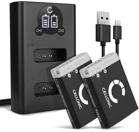 CELLONIC, Akku für Kamera, kompatibel mit Canon PowerShot G1x Mark III, G5 X II, G9 x (3.7V, 1010mAh) 2 Stück + Dual Ladegerät
