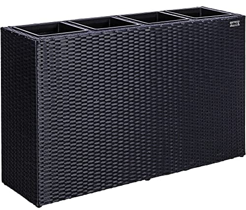 STILISTA Blumentopf aus Polyrattan-geflecht 95 x 60 x 26 cm mit 4 herausnehmbaren Innentöpfen, 4 Farben, Farbauswahl: Schwarz