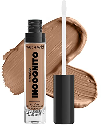 wet n wild, Megalast Incognito Full-Coverage Concealer, Nahtlos, hochpigmentiert, aufbaubar, mittel- bis volle Deckkraft, mattes Finish, nährend und feuchtigkeitsspendend, mit Sheabutter, Light Medium