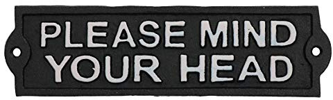 AB Tools Schild aus Gusseisen, Aufschrift Please Mind Your Head, schwarz, f�r Garten, Garage, Sicherheitsarbeit