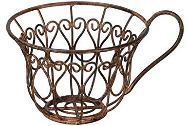 Rostalgie Metall Pflanz - Tasse Ornament mit Griff braun D15 cm Dekoration Garten