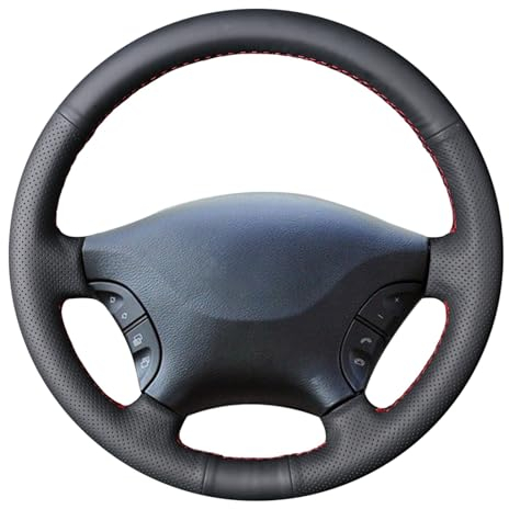 MEWANT Lenkradhülle für Mercedes Benz W639 Viano 2006-2011 / Vito 2010-2015 / VW Crafter 2006-2016 - Mikrofaser-Leder - Stil 1: Mikrofaser-Leder + roter Faden