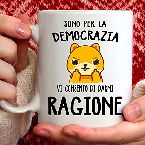 TeeDesign Tazza divertente GATTO dito medio - Mug sono per la democrazia vi consento di darmi ragione