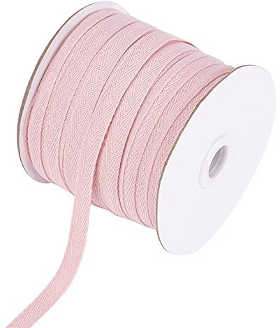 NBEADS 80 Yards (73.15m) / Rotolo di Nastri di Cotone, Fettucce in Cotone A Spina di Pesce, Corde Piatte in Cotone A Spina di Pesce Larghe 10 mm per Cucito A Maglia Artigianato Fai-da-Te, Rosa Chiaro