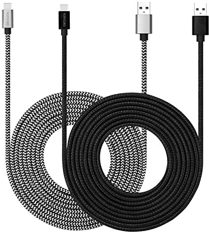 Cable USB tipo C 3M con carga rápida 3A, paquete de 2 cables de carga súper duraderos trenzados de nailon USB-C 3M Compatible con Galaxy S10/S9/S8/Google Pixel/LG/OnePlus/Moto y más (Negro + blanco)