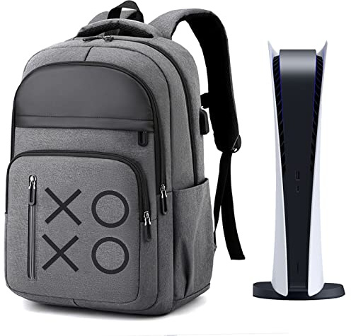 YB-OSANA PS5 Laptop Backpack, Large Capacity Laptop Backpack with USB Connector for Playstation 5/PS5 Console (Grey)