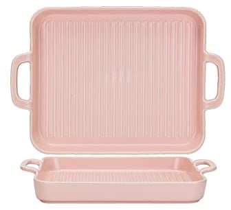 Bandeja Horno 2 PCS rectángulo bandeja de bandeja for hornear de porcelana plato de hornear con asas for papas de pollo arroz horneado cocinar pankeware sartén (700 / 900ml) Fuente para Lasaña
