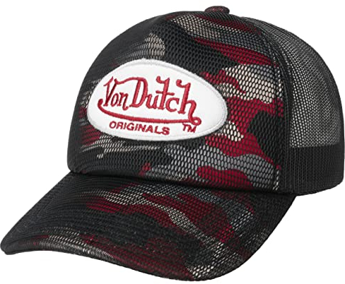 Von Dutch Camo Foam Trucker Cap Basecap Baseballcap Meshcap Curved Brim (One Size - schwarz-rot)