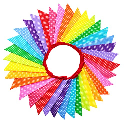 10M Stoff Wimpelkette Dreieck Flagge Bunting Banner Girlande für Zuhause, Kindergarten, Geburtstagsfeier, Babyparty, Außendekorationen (Bunt)