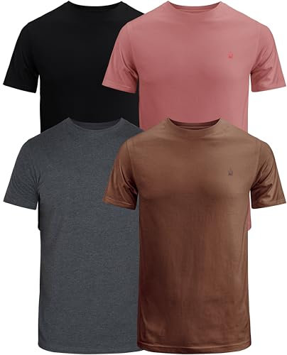 JRC Just Royal Clothing Pack of 4 Mens Short Sleeve Crewneck T-Shirts, Casual Round Neck Tops (Black, Charcoal, Cocoa Brown, Mouve, 2XL)