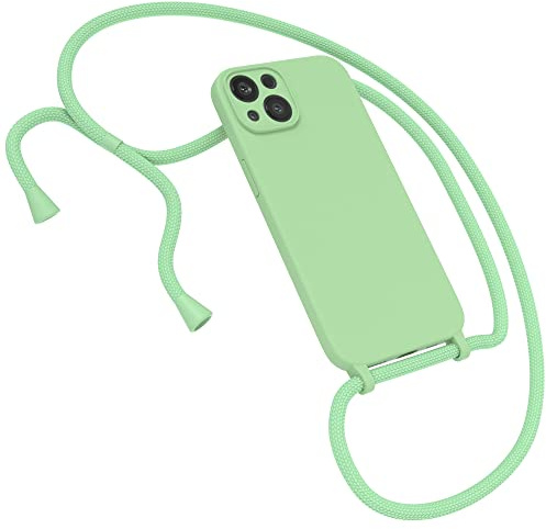 EAZY CASE Premium Silikon Handykette kompatibel mit iPhone 13 Handyhülle mit Umhängeband, Handykordel mit Schutzhülle, Silikonhülle, Hülle mit Band, Kette für Smartphone, Hell Grün