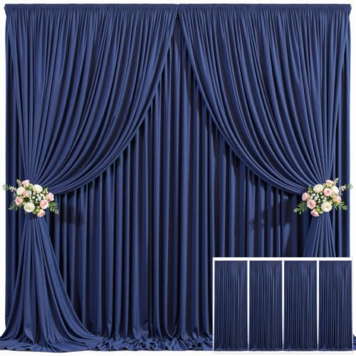 4 Panels Navy Blue Backdrop Curtain for Parties Wrinkle Free Photo Curtains Backdrop Drapes Fabric Decoration for Wedding Birthday Party Baby Shower 20ft(W) x 10ft(H)