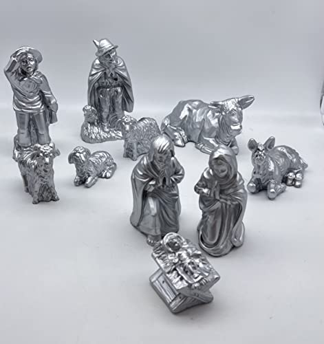 Sparfroh Krippenfiguren Set 10-teilig - Silber - heilige Familie - Weihnachten ca. 13cm