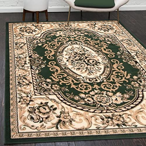 Mazovia Orientalisch Vintage Teppich - Kurzflor - Muster mit Medaillon - Traditioneller Teppich für Wohnzimmer, Esszimmer - ÖKO-TEX Wohnzimmerteppich - Grün 80 x 150 cm