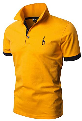 KUNJLELP Men's Regular-Fit Cotton Pique Polo Shirt Short Sleeve Golf Polos,Yellow,L