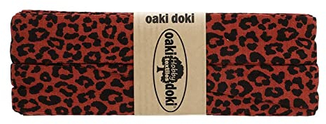 Schrägband Jersey 3m mit Leopard Print 20mm gefalzt Oaki Doki elastisches Einfassband, Farbe:3007 rotbraun-schwarz