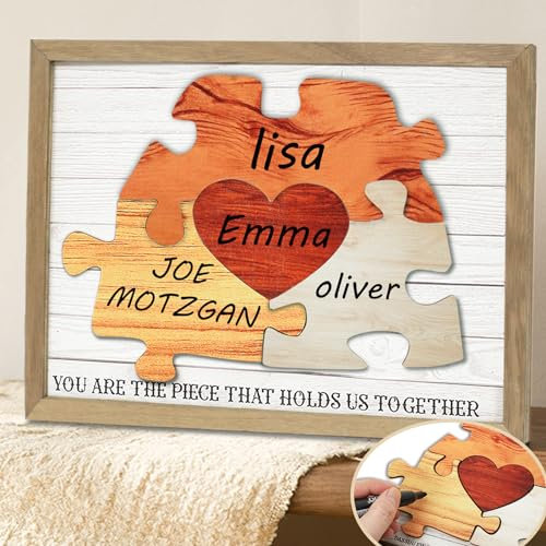 Mum Gifts,Jigsaw Puzzle Mothers Day Personalized Gift for Mum,Name Sign You Are the Piece that Holds Us Together,Mum Birthday Gifts,Rustic Wall Art Home Decor