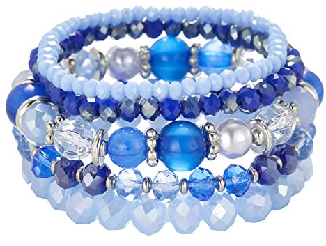 FULU AUTUMN Damen Kristall Perlen Armband Mehrschichtiges Steine Armband Boho Modeschmuck Beste Freundin Geschenke(21-Sapphire)