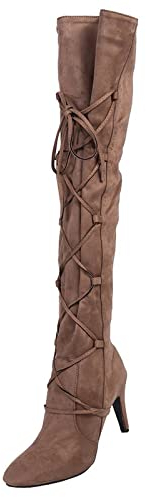 Stivali alti alla coscia per stivali in pelle scamosciata a punta tacchi alti stivali lacci slip on polpaccio stivali moda tacco a spillo stivali da donna stivali alti al ginocchio per le donne,