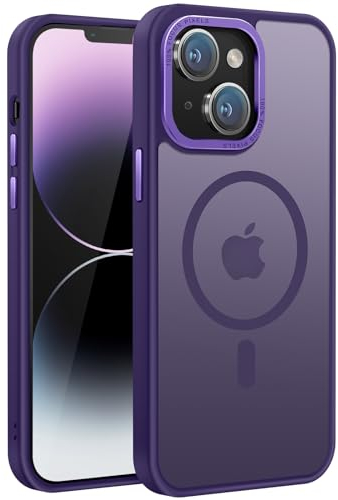PuyaTeya Magnetisch für iPhone 13/14 Hülle, TOP Magnetische Adsorption Militärschutz Schutzhülle Samtige Touch Matt Anti-Kratzen Handyhülle für iPhone 13/14(Dunkel violett)