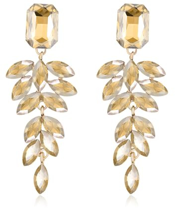 FDEETY Ohrringe Damen Kristall Baumeln Ohrringe Lange Kristall Quaste Ohrringe Hochzeit Braut Strass Ohrringe Modeschmuck (Gold)