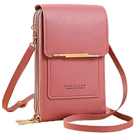 Taschen Umhängetasche Rucksack Außenhandel für Damen Multifunktionale Einzelschulter-Touchscreen-Handy-Geldbörse aus PU- Umhängetasche Zwei Taschen Damen (Watermelon Red, One Size)