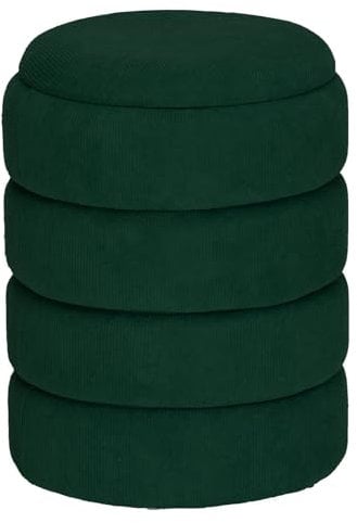 URBNLIVING Soft Velvet Ottoman Storage Pouffe Footstool Dressing Vanity Chair (Green, Round)