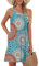 AUSELILY Women's Beach Cover Up Tank Dress Casual Vacation Short Summer Halter Dresses with Pockets Print Green XXL