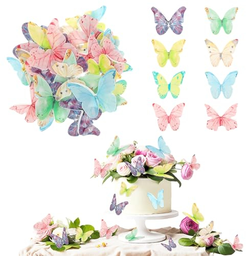 DIVINA VITAE 40 Stück Schmetterlings Tortendeko Papier Schmetterlings Kuchen Deko für Frauen und Mädchen Bunte Schmetterlings Tortendeko Geburtstag Hochzeit Party Cupcake Topper