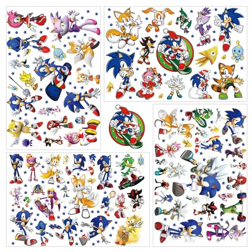 Temporäre Tattoo Set Kinder Tattoos für Sonic the Hedgehog,4 Blätter Kindertattoos Aufkleber Stickers für Geschenktüten Kindergeburtstag Mitgebsel Mädchen Jungen